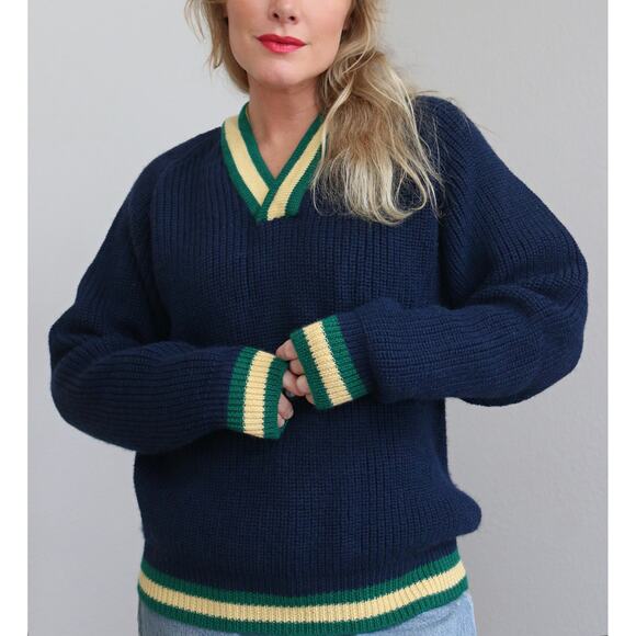 1990's Vintage Claiborne Preppy Tennis Wool Sweater Men's MD LG Women's LG XL - Picture 2 of 9